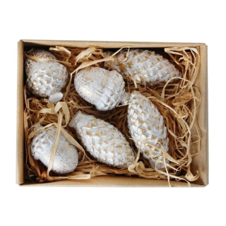 Šiška/žalud přízdoba polyresin S/6 V3,3cm bílá/zlatá