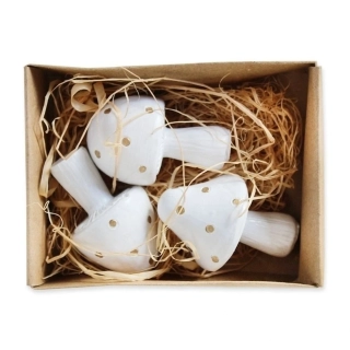 Hříbky přízdoba polyresin S/3 V5cm bilá/zlatá