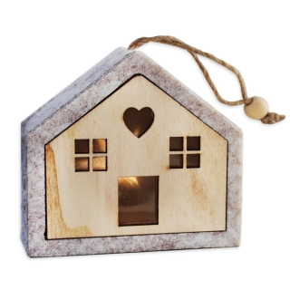 Domek závěs filc LED V8cm béžová