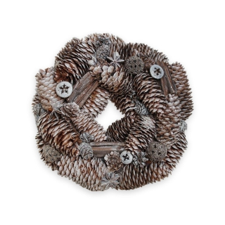 Věnec šišky 25cm bělená