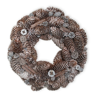 Věnec šišky 34cm bělená