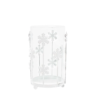 Svícen vločky sklo/kov pr.11V16,5cm bílá