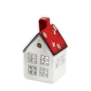 Domek svícen porcelán 10,5cm červená