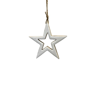 Hvězda závěs dřevo 7,5cm bílá