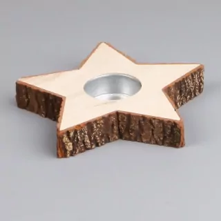 Svícen hvězda dřevo 15cm natural