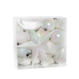 Baňky+špice pvc 19ks/4-14cm bílá perleť