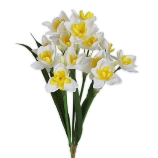 Narcisy kytice polyester x15/47cm bílá