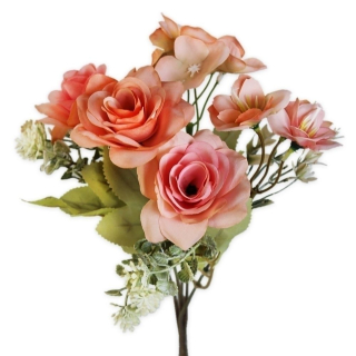 Růže kytice polyester 29cm losos