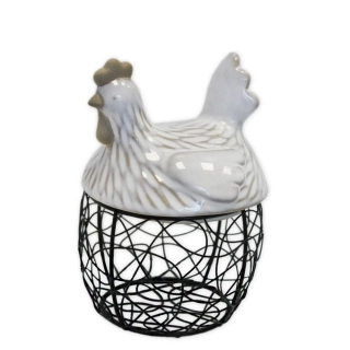 Slepice dóza porcelán/kov 14,4cm