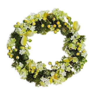 Věnec PE květy 29cm žlutá