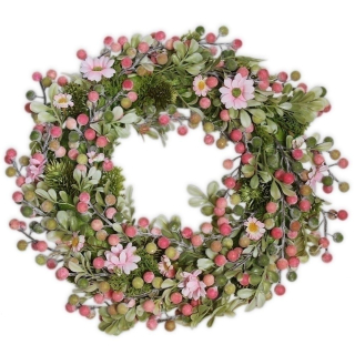 Věnec PE květy 36cm růžová