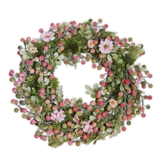 Věnec PE květy 31cm růžová
