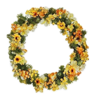 Věnec PE květy 39cm žlutá