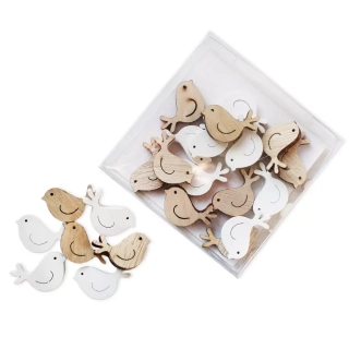 Ptáček přízdoba dřevo 24ks/3cm Mix