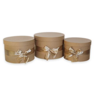 Flower box kulatý kraft se stuhou – sada 3 ks