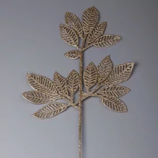 Větev listy pvc 42cm šampáň gliter